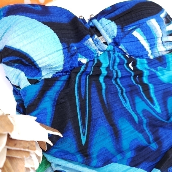 Arden B Blue Floral Strapless BodyCon Rouged Dress Sz X - Picture 4 of 10